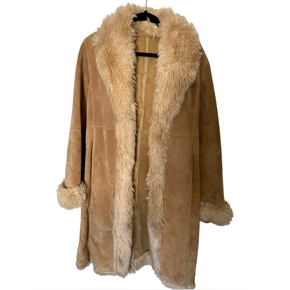 Penny Lane 70’s Tan Faux Fur Trim Suede Coat